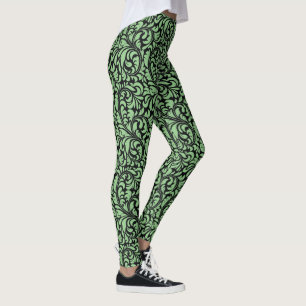 Einzigartiges Schwarzes Paisley auf Grün Leggings