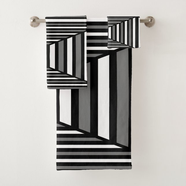 Einzigartiges Schwarzweiß-Muster Badhandtuch Set (Insitu)