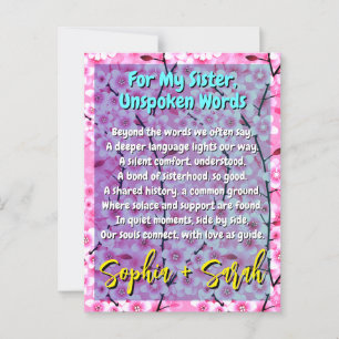 Einzigartiges Schwesterngeschenk   Rosa Florales G Postkarte