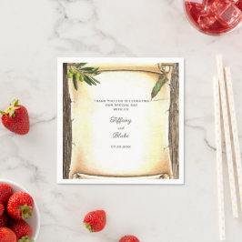 Einzigartiges Scroll & Feather Pen Hochzeitspapier Serviette