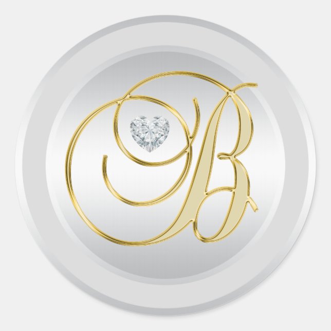 Einzigartiges Silver Gold Mit Monogramm Initial 'B Runder Aufkleber (Vorderseite)