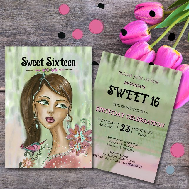 Einzigartiges Sweet 16 Einladung - Whimsica Flower (Unique Sweet 16 Invitation - Whimsical Flower Girl)
