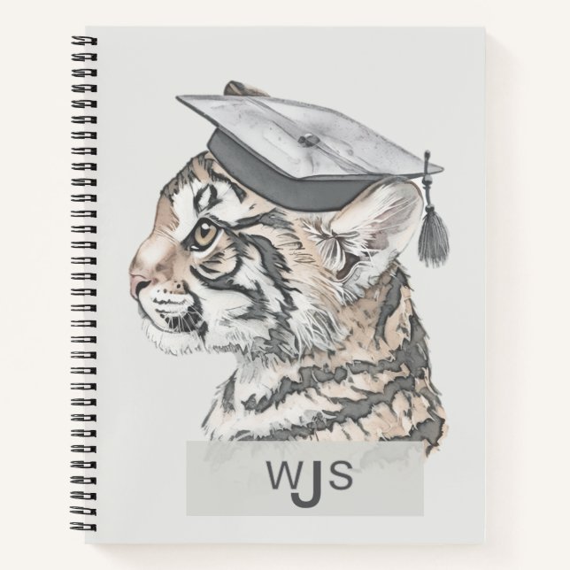 Einzigartiges Tiger Grad Theme Monogram Spiral Not Notizbuch (Vorderseite)