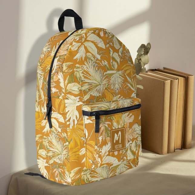 Einzigartiges Tropengelb Gelb Moderne Personalisie Bedruckter Rucksack (Unique modern tropical leaf yellow personalized printed backpack, back to school, student, travel)