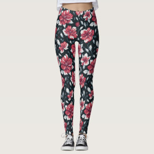 Einzigartiges Vintage-Rot-Schwarz-Blumenmuster Leggings