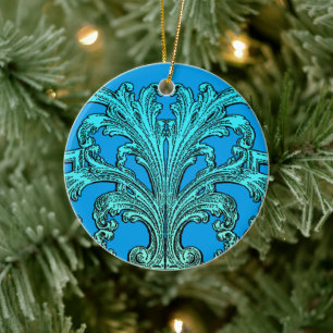 Einzigartiges Vintage-Swirbel-Ombre-Blau-Design Keramik Ornament