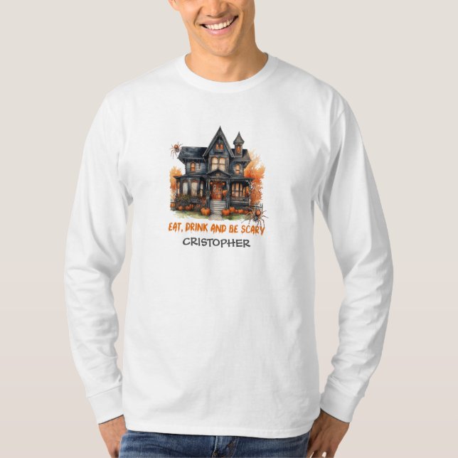 Einzigartiges Vintages Halloween-Spuk Haus T-Shirt (Vorderseite)