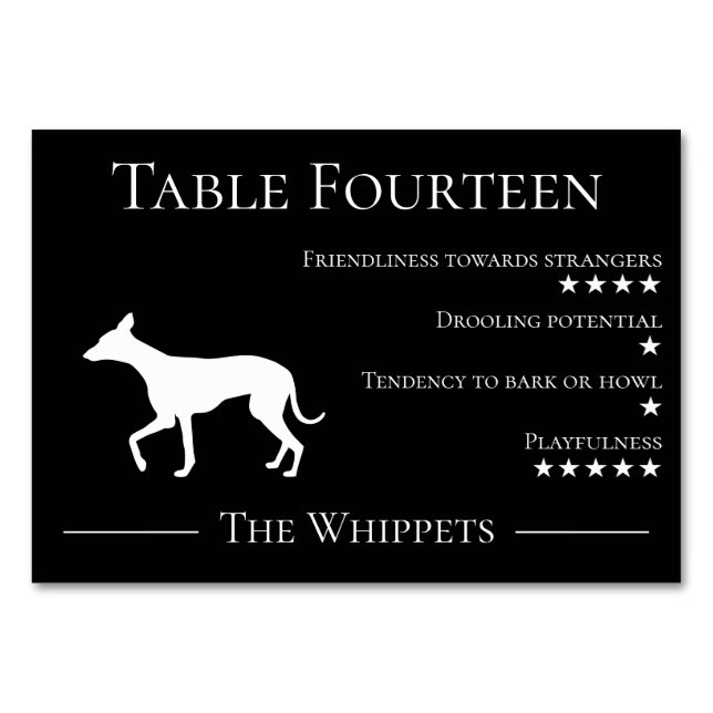 Einzigartiges Whippet-Team mit lustigen Hunden Tischnummer (Vorderseite)