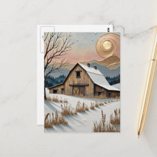 Einzigartiges Winterstall-Gemälde in den Bergen Postkarte