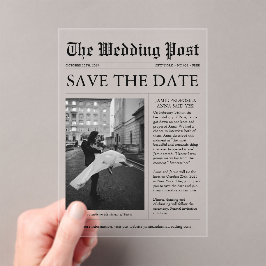 Einzigartiges Zeitungs-Foto Save the Date Acryleinladungen