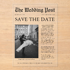 Einzigartiges Zeitungs-Foto Save the Date Acryleinladungen