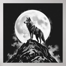 Einziger Howl: Wolf und Vollmond Holzkohle Kunst Poster