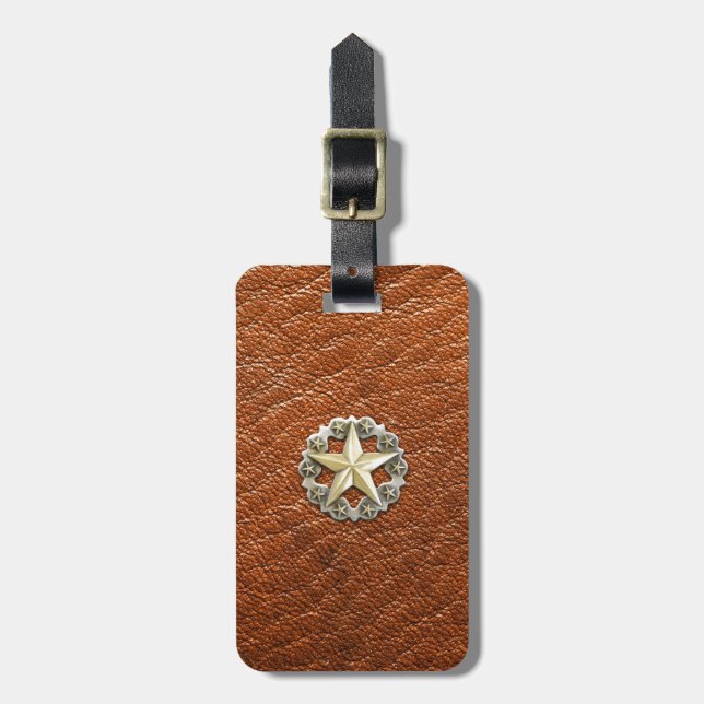 Einziger Stern Concho Texas auf Brown-Lederblick Gepäckanhänger (Vorderseite vertikal)