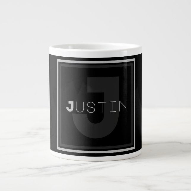 Einziges Grau-Monogramm Jumbo-Tasse (Vorderseite)