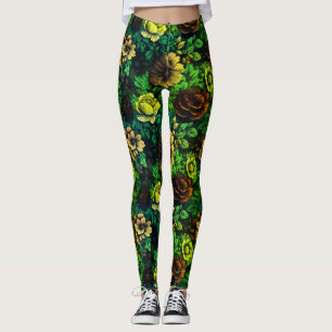 Einzigfarbige Vintage Blumendrucke Leggings