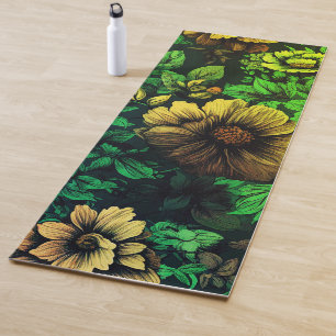 Einzigfarbige Vintage Blumendrucke Yogamatte