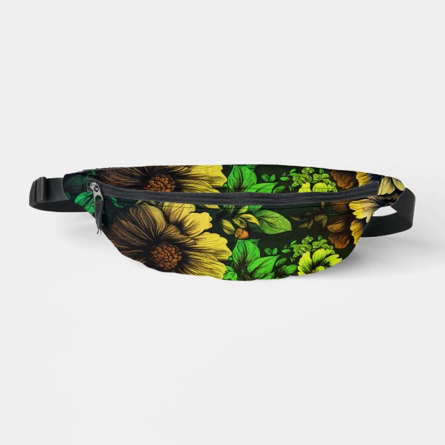 Einzigfarbige Vintage grüne Blumendrucke Bauchtasche (Vorderseite)