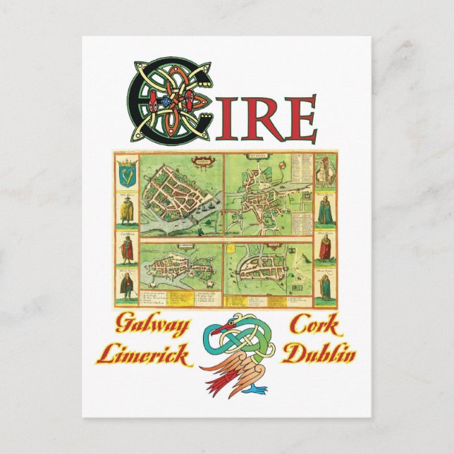 Eire Cities Map Postkarte (Vorderseite)