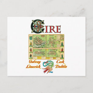Eire Cities Map Postkarte