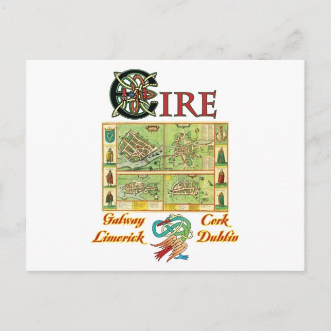 Eire Cities Map Postkarte (Vorderseite)