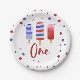 Eis am Stiel Ein Rot Weiß Blau 1. Geburtstag Pappteller