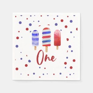 Eis am Stiel Eins Rot Weiß Blau 1. Geburtstag Serviette