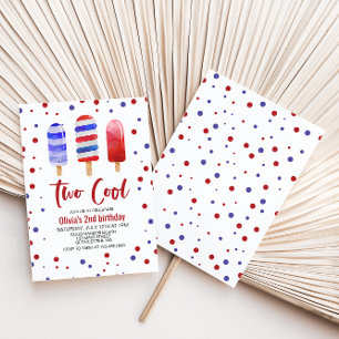 Eis am Stiel Two Cool Rot Weiß Blau 2. Geburtstag Einladung