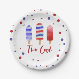 Eis am Stiel Two Cool Rot Weiß Blau 2. Geburtstag Pappteller