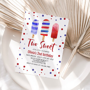 Eis am Stiel Two Sweet Rot Weiß Blau 2. Geburtstag Einladung