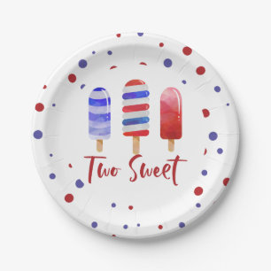 Eis am Stiel Two Sweet Rot Weiß Blau 2. Geburtstag Pappteller