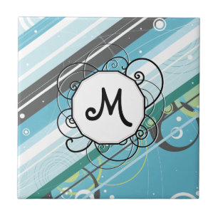 Eis-Blau u. aquamarine Modern-Retro Streifen mit M Fliese