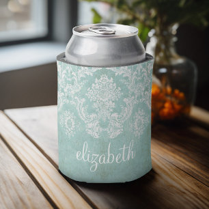 Eis-Blau-Vintages Damast-Muster mit Grungy Ende Dosenkühler