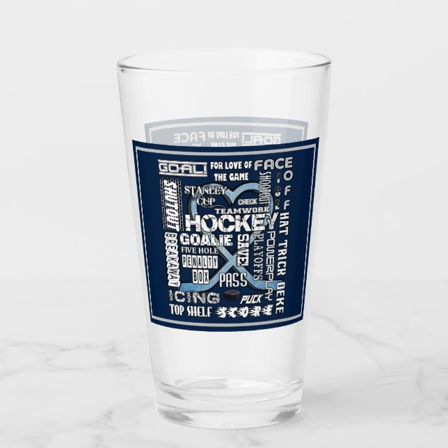 Eis Blue Heart Hockey Worte Weiße Logos 2 Glas (Vorderseite)