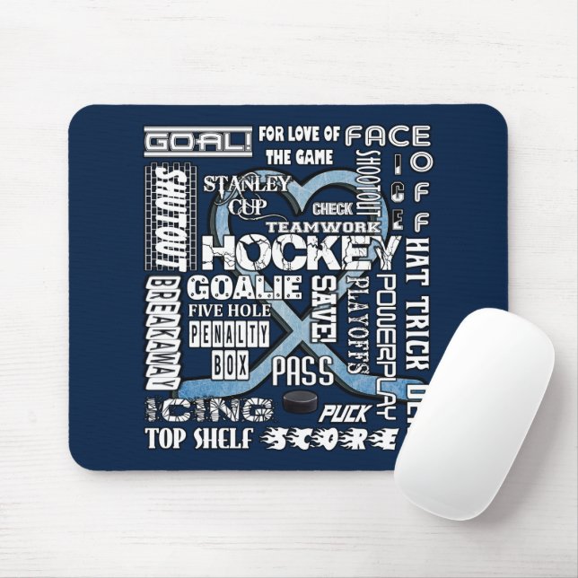 Eis Blue Heart Hockey Worte Weiße Logos 2 Mousepad (Mit Mouse)