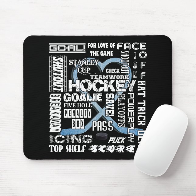 Eis Blue Heart Hockey Worte Weiße Logos Mousepad (Mit Mouse)