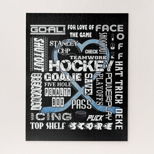 Eis Blue Heart Hockey Worte Weiße Logos Puzzle (Vertikal)