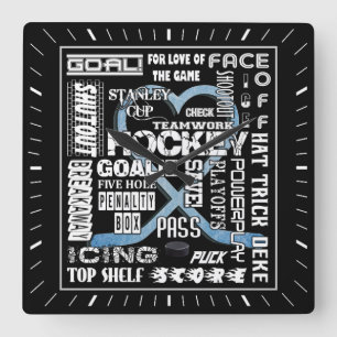 Eis Blue Heart Hockey Worte Weiße Logos Quadratische Wanduhr