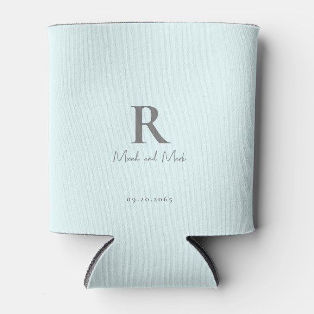 Eis Blue Monogram und Couple Names Wedding Dosenkühler (Vorderseite)