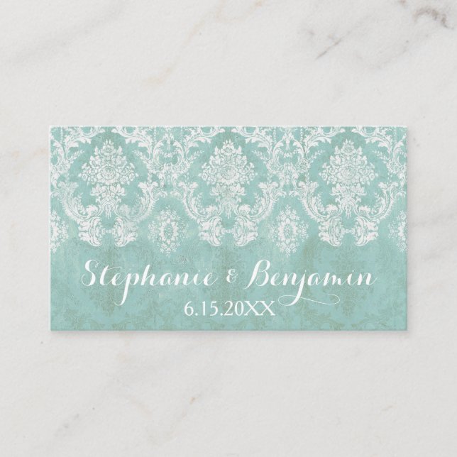 Eis Blue Rustic Damask Hochzeitskarte Begleitkarte (Vorderseite)