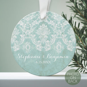 Eis Blue Rustic Damask Muster Hochzeit Ornament