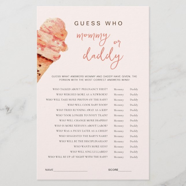 Eis Cream Baby Dusche Ratet Wer Spiel (Vorderseite)