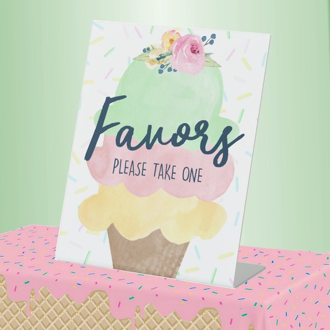 Eis Cream Bridal oder Baby Dusche Gefallen Sockelschild (Party Favor Watercolor Ice Cream Party Pedestal Sign for Birthday, Baby Shower or Scooped Up Bridal)