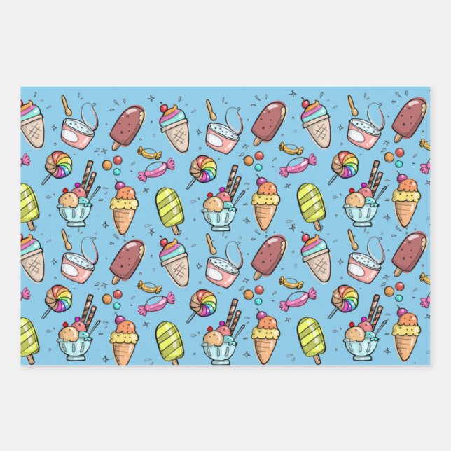 Eis Cream Candy Blue Geschenkpapier Set (Vorderseite)