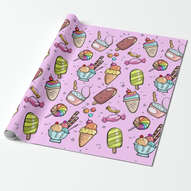 Eis Cream Candy Pink Geschenkpapier (Ungerollt)