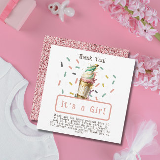 Eis Cream Gender Reveal Party Ein Mädchen Dankeskarte