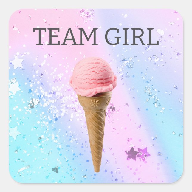 Eis Cream Gender Reveal TEAM GIRL Quadratischer Aufkleber (Vorderseite)