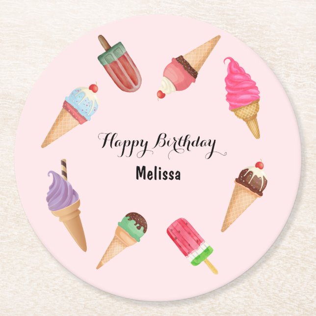 Eis Cream Popsim Party Rosa Paper Untersetzer (Vorderseite)