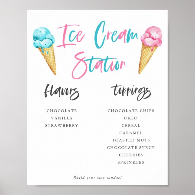 Eis Cream Sundae Station Gender Reveal Party Sign Poster (Vorne)