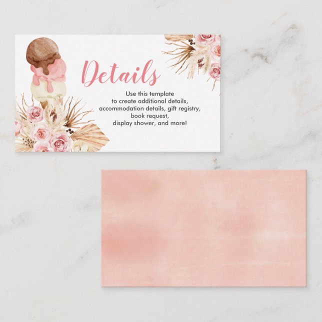 Eis Creme Boho Details Babyduschkarte Begleitkarte (Vorne/Hinten)