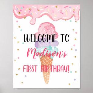 Eis Creme Cone Pink Gold Geburtstag Willkommen Poster